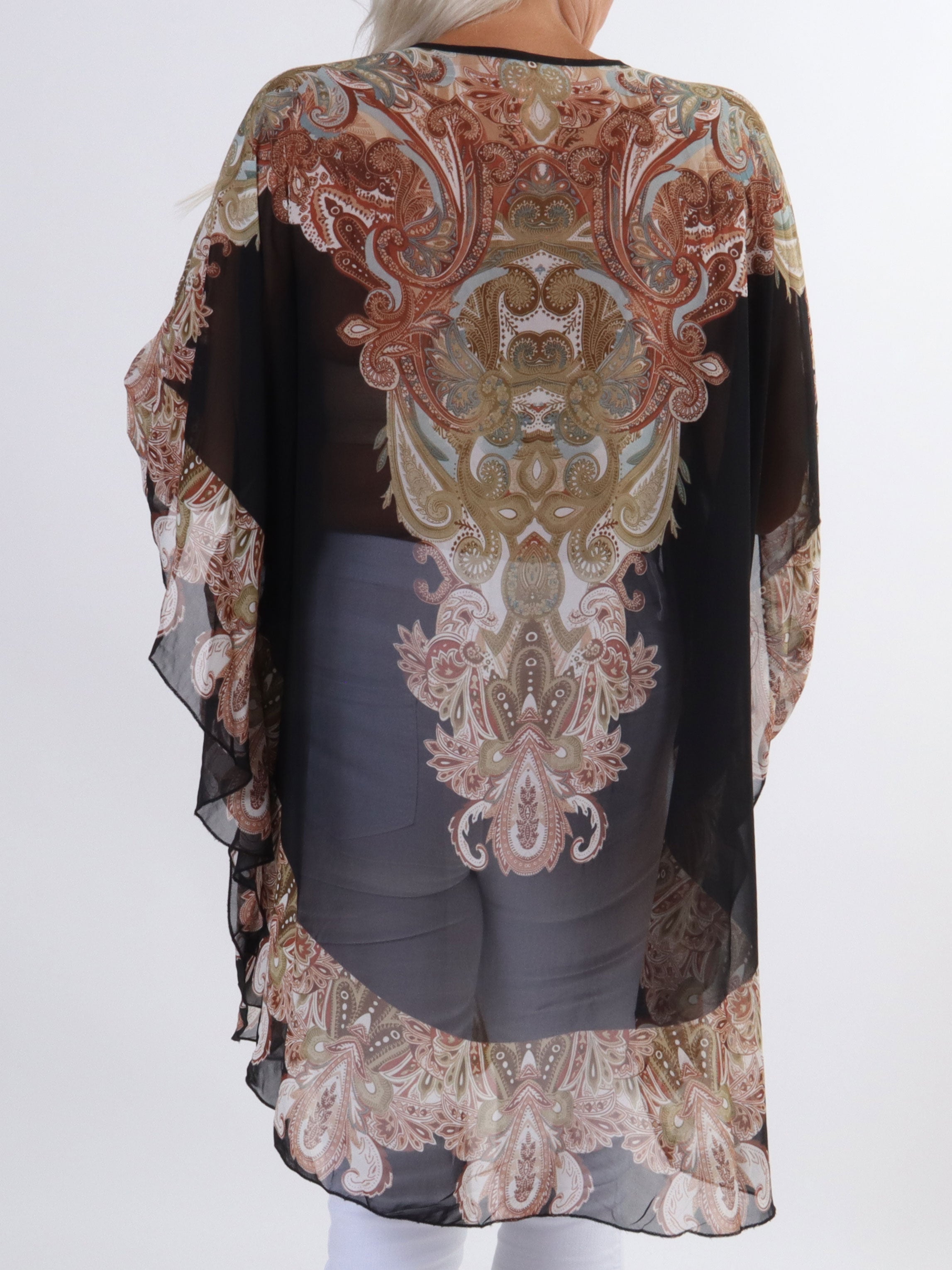 Sigga - Halvtransparent tunika med fuskpälskant i plusstorlek